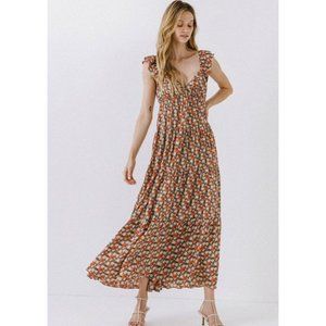 English Factory Floral  Tiered Ruffle Sleeve Maxi Dress Sz M